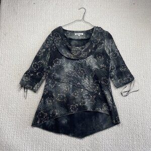 Y2K Marie Claire Dark Floral Sheer Top Boho Goth Fairy Dark Romance Grunge Sz L